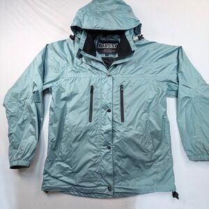 Mossi Mens M Motorcycle Rain Jacket Blue Packable Hood Mesh Lined Windbreaker